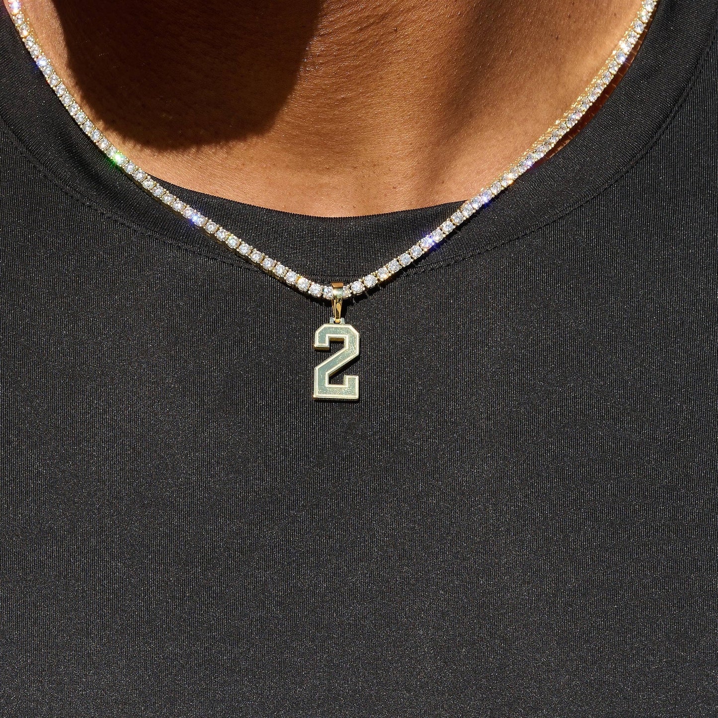 Micro Block Number Pendant in Yellow Gold