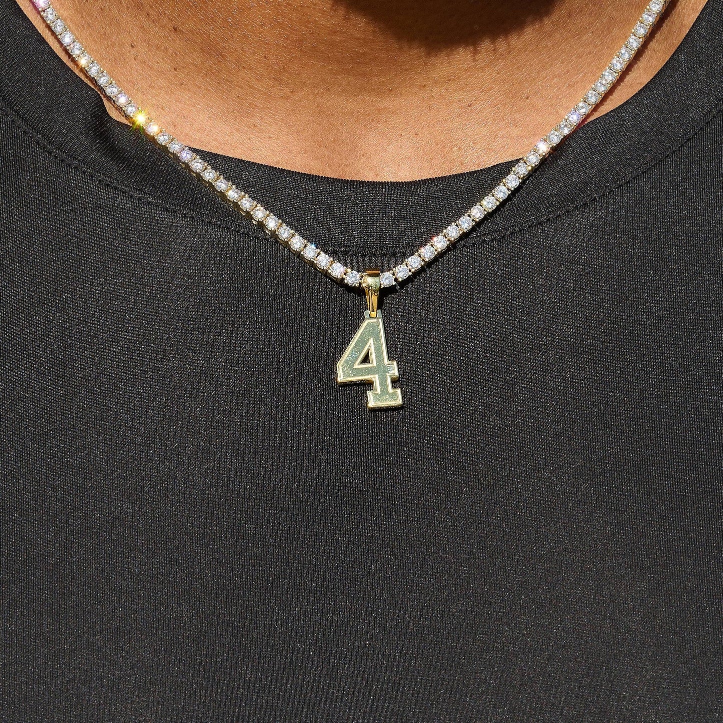 Micro Block Number Pendant in Yellow Gold