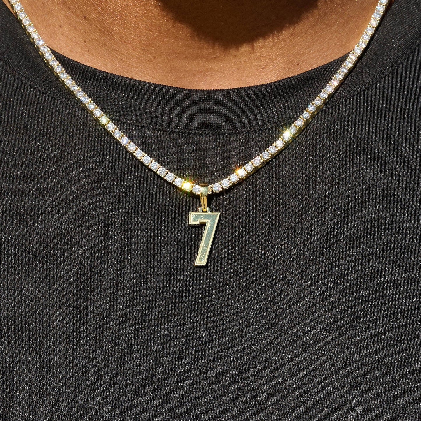 Micro Block Number Pendant in Yellow Gold