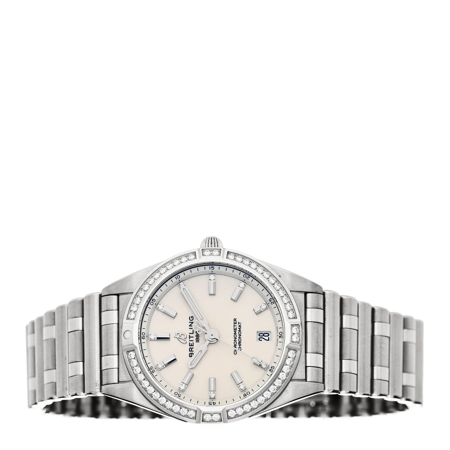 Stainless Steel Diamond Bezel 32mm Chronomat Quartz Watch Silver A77310591A1A1