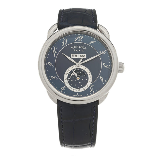 Stainless Steel Alligator 43mm Arceau Grande Lune Automatic Watch Bleu Abysse