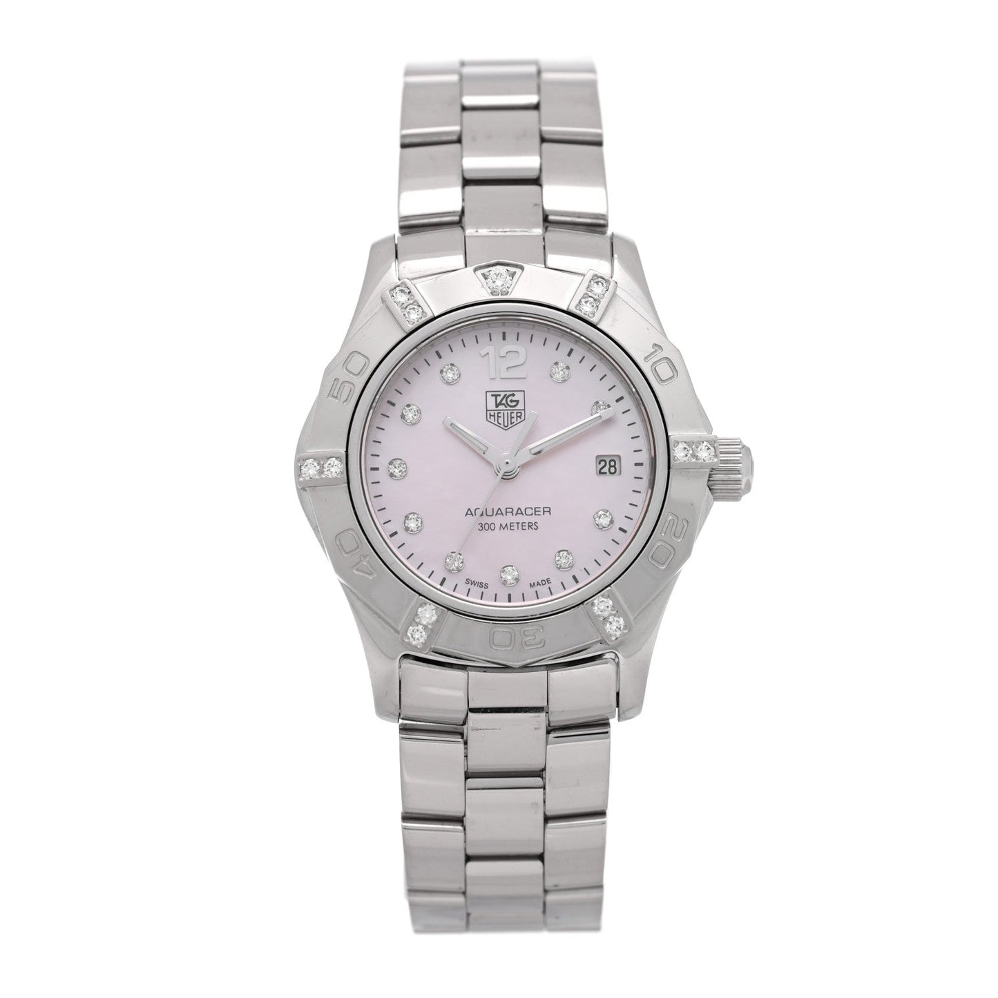 Stainless Steel Diamond Pink Mother of Pearl 27mm Aquaracer Lady Quartz Watch WAF141H