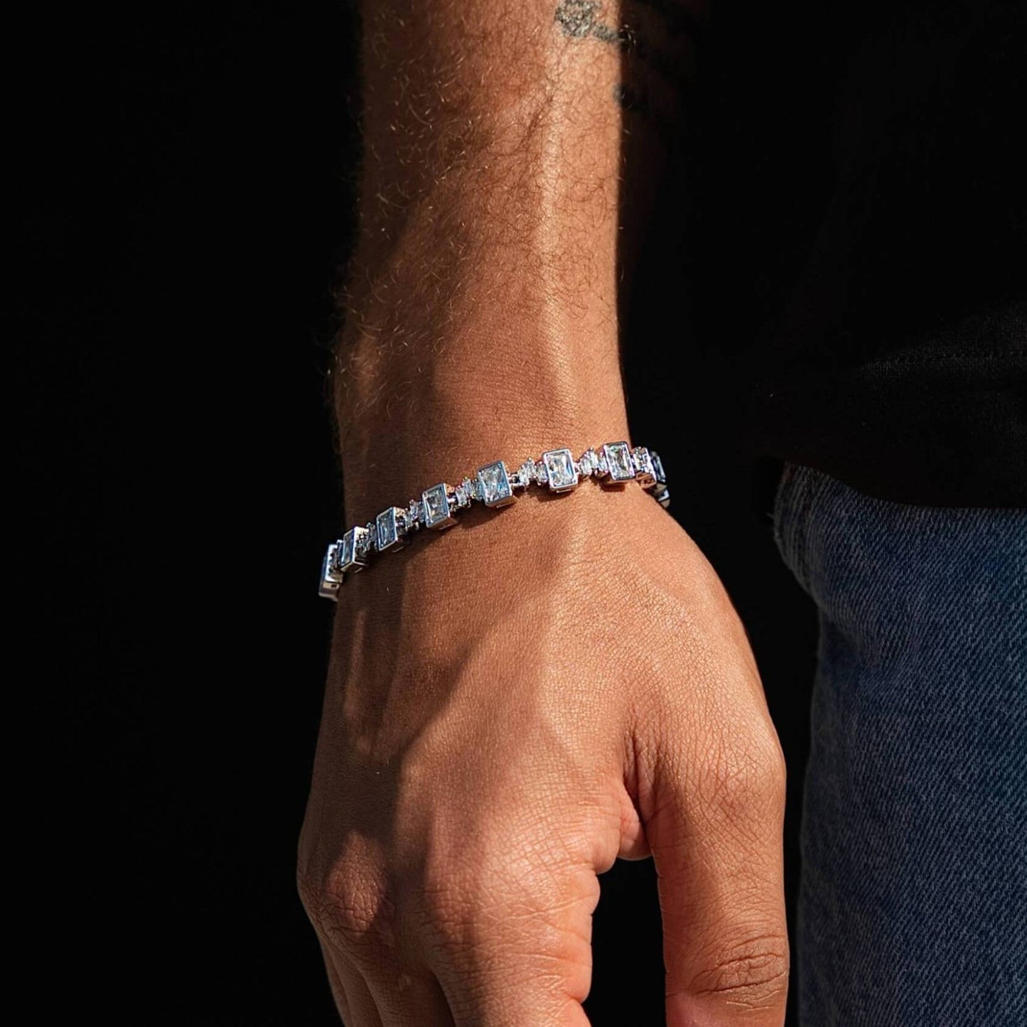 Diamond Square Cut Tennis Chain Bracelet in White Gold