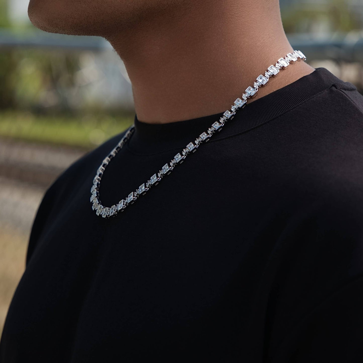 Diamond Square Cut Tennis Chain in White Gold