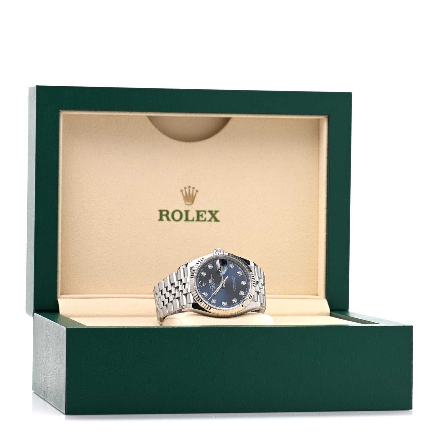 Stainless Steel 18K White Gold Diamond 36mm Oyster Perpetual Datejust Watch Bright Blue 126234