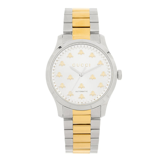 Stainless Steel 38mm G-Timeless Two Tone Bee Automatic Watch Silver