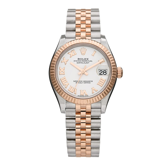 Stainless Steel 18K Everose Gold 31mm Oyster Perpetual Datejust Watch White Roman 278271