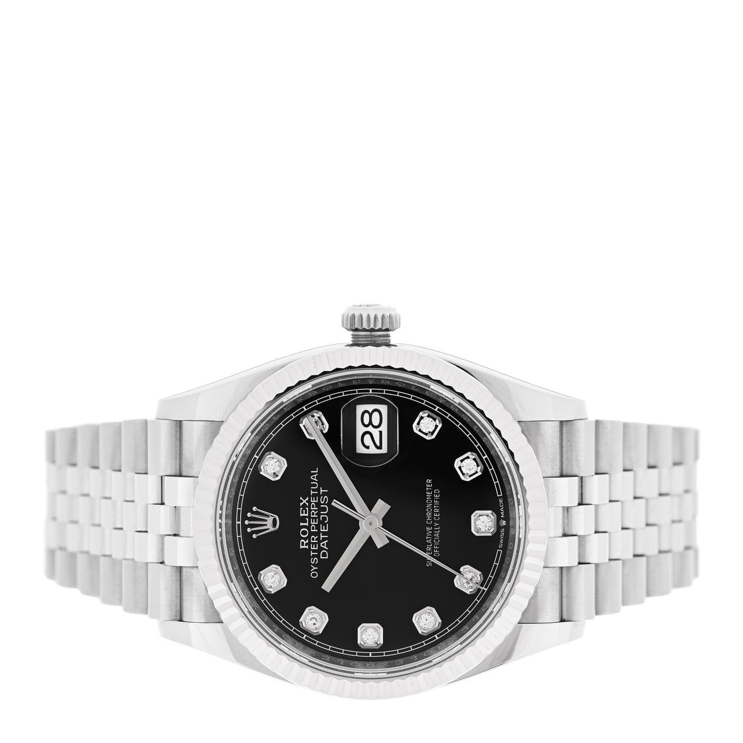 Stainless Steel 18K White Gold Diamond 36mm Oyster Perpetual Datejust Watch Black 126234