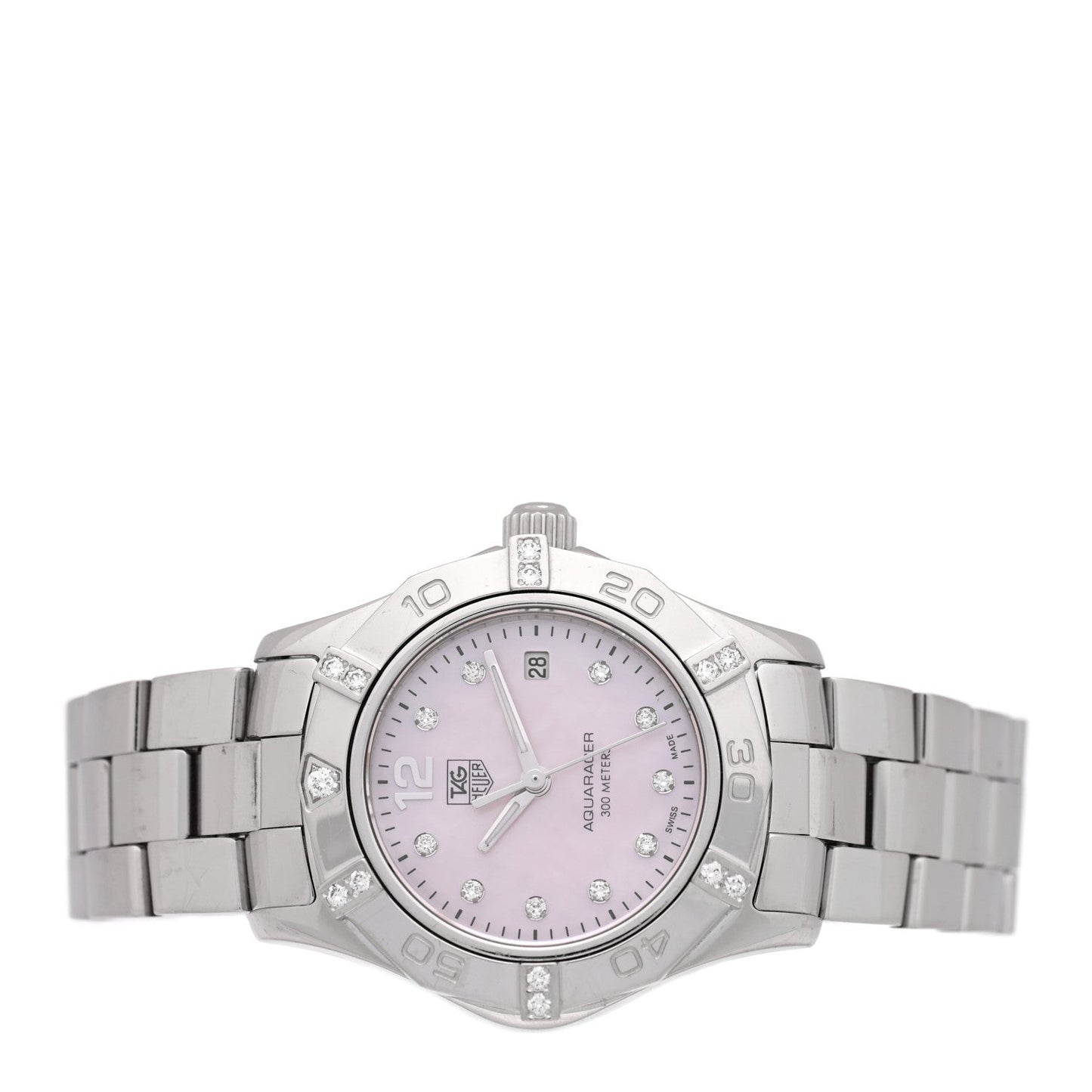 Stainless Steel Diamond Pink Mother of Pearl 27mm Aquaracer Lady Quartz Watch WAF141H