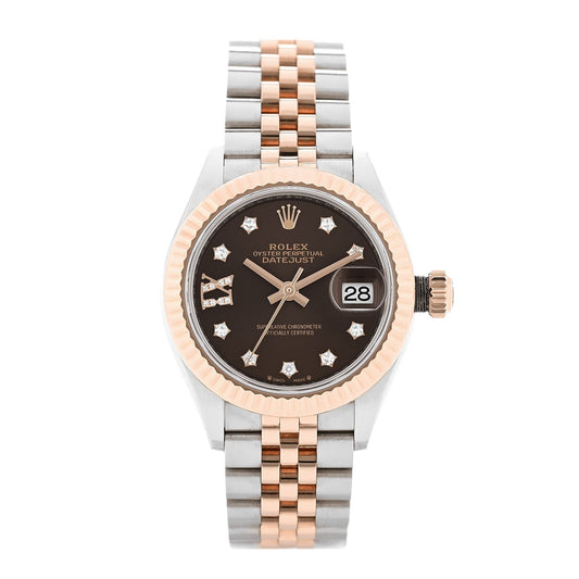Stainless Steel 18K Everose Gold Diamond 28mm Oyster Perpetual Datejust Watch Chocolate 279171
