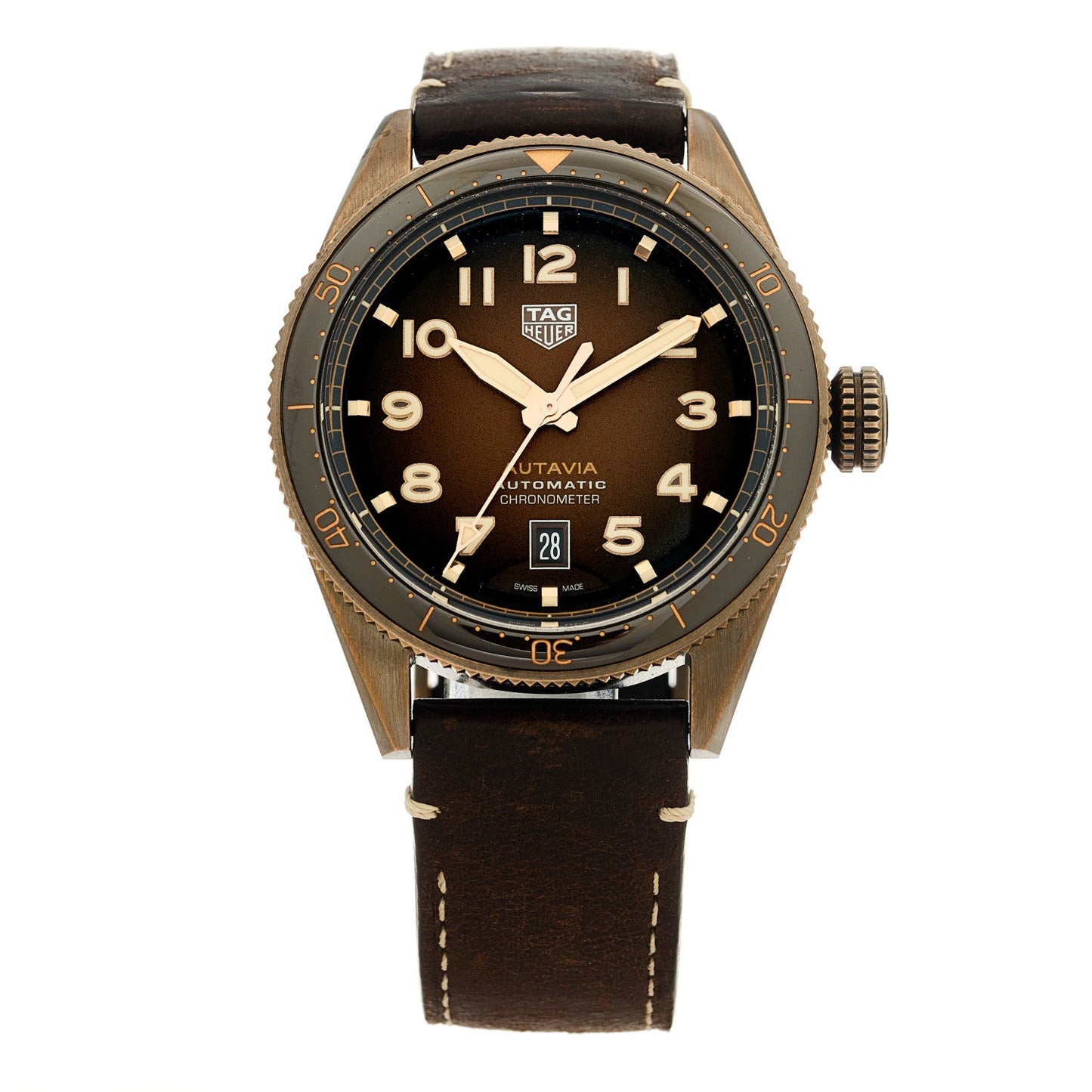 Bronze Calfskin 41mm Autavia Automatic Watch Brown WBE5191