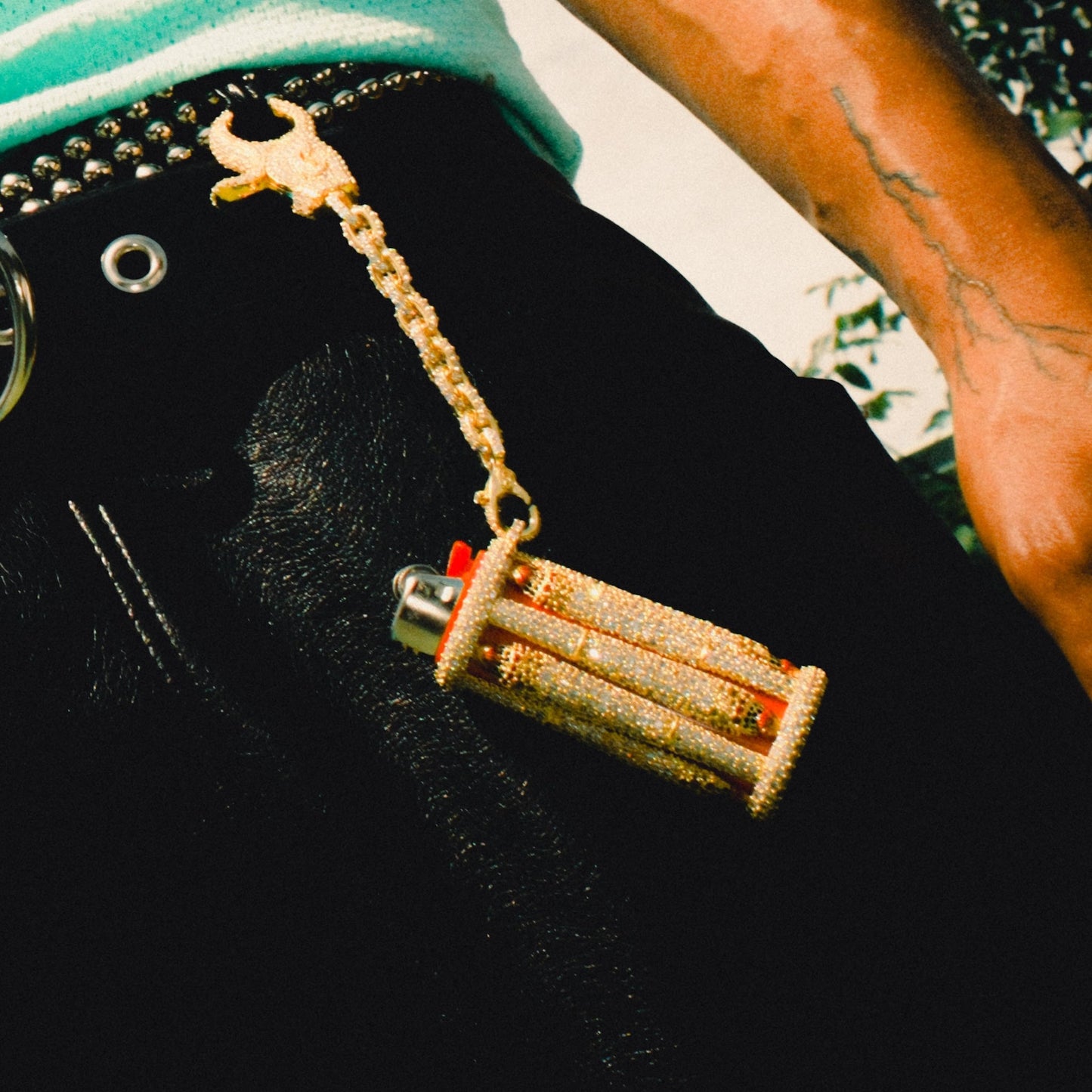 Golden Nugget Pendant + Joint Holder Pendant + It's Lit Lighter Case Clip On 420 Bundle in Yellow Gold