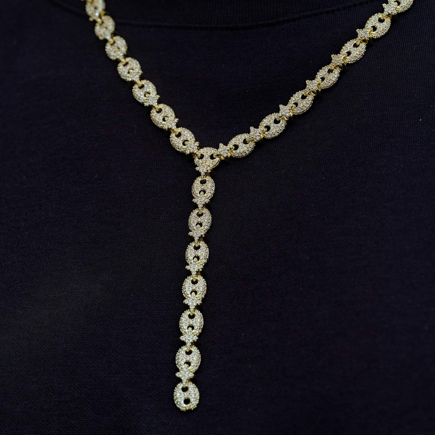 Iced Valentina Lariat Necklace in Yellow Gold