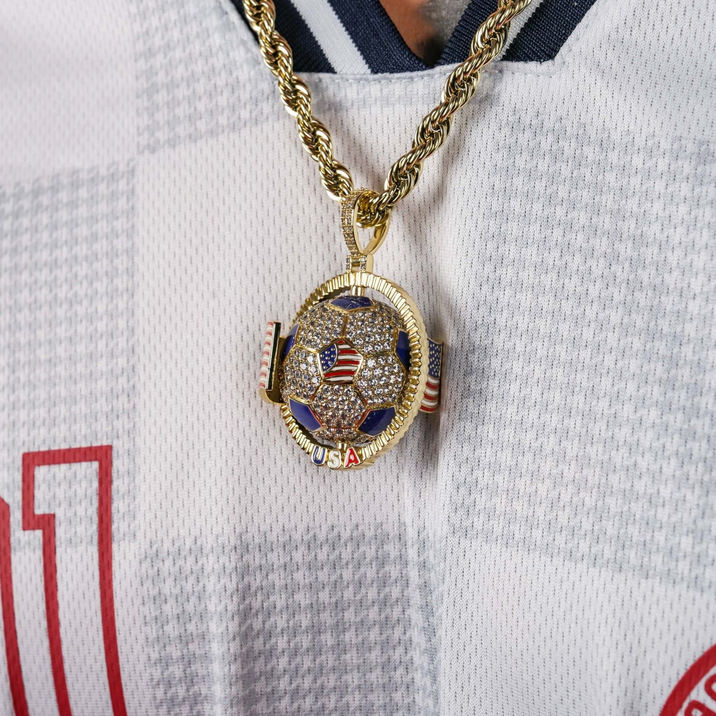 Diamond USA Spinning Globe Flag Pendant in Yellow Gold